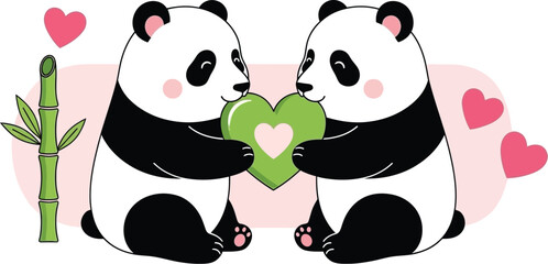 Obraz premium Adorable pandas sharing a heart symbolizing love and friendship