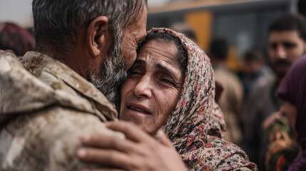  A family reunited after escaping conflict, representing a small victory in a devastating crisis 