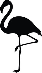Black flamingo silhouette standing on one leg black silhouette flamingo, black silhouette, bird, one leg, standing, white background, animal, wildlife, nature, symbol, simple minimalist, monochrome, b