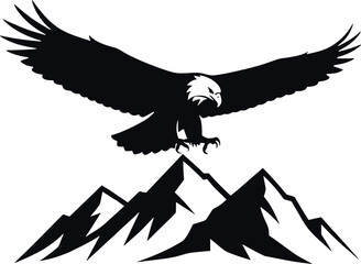 Black silhouette eagle flying over mountains bird eagle, bird, silhouette, black, mountain, mountains, peak, flying, wings, white background, symbol, nature, wildlife, outdoors, over, flight, range, w