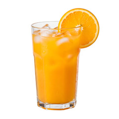 A refreshing glass of orange juice with ice and a slice