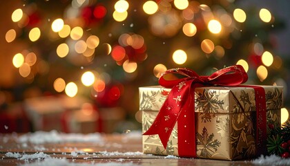 gift box with christmas bokeh background
