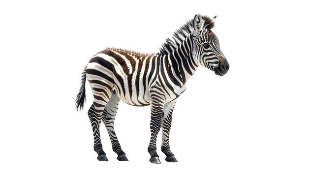 Ein kleines, niedliches Zebra steht isoliert auf wei&szlig;em Hintergrund. PNG