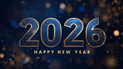 happy new year 2026 dark blue and gold digital graphic background