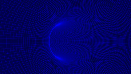 A digital tunnel formed from a precise geometric grid. The lines smoothly converge toward the center, creating a sense of depth and infinite space.