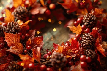 A wreath made of autumn leaves and berries