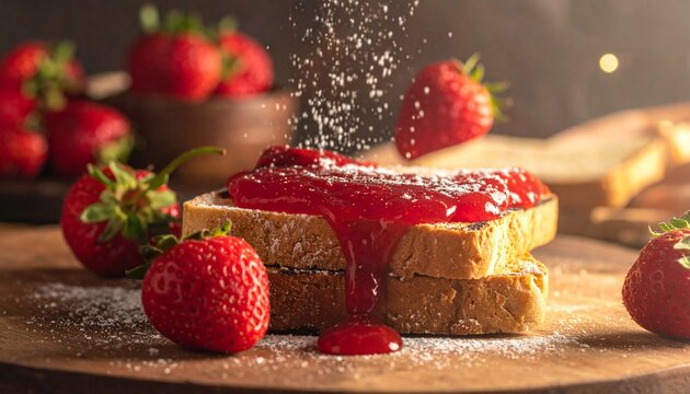 bread on the table with strawberries