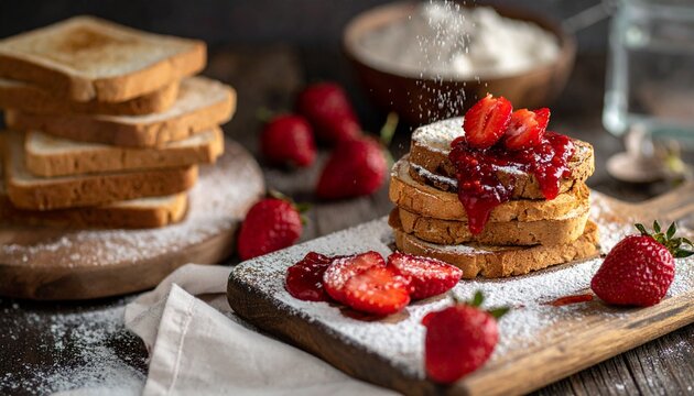 bread on the table with strawberries