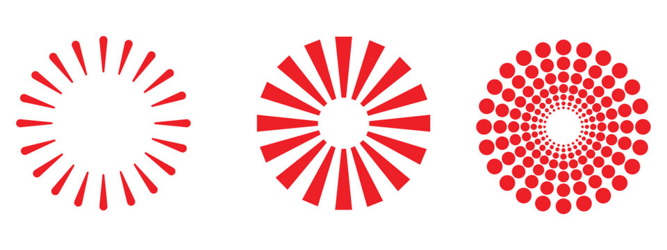Dynamic red circular patterns and radial designs with sunburst and dot effects