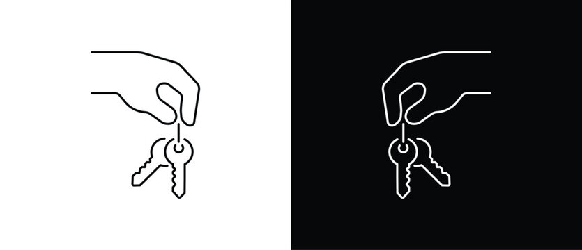 Simple hand holding key icon. Key icon. Key vector illustration in transparent and black background. Editable stroke.