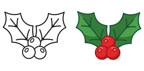 Christmas Holly Illustration A pair of vibrant illustrations showcasing the beauty of the holly, complete with its characteristic red berries and glossy green leaves.
