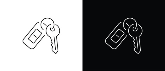 Vehicle key icon. Car key icon. Key with remote control. Vector illustration of a key with a transparent and black background. Editable stroke.