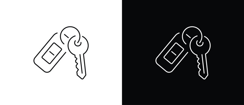 Vehicle key icon. Car key icon. Key with remote control. Vector illustration of a key with a transparent and black background. Editable stroke.