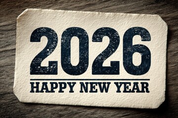 2026 Happy New Year banner with bold numbers and minimalist beige background