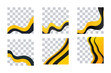 Abstract Yellow and Black Wavy Shapes - Modern Graphic Elements for Design