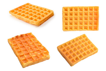Belgian waffle isolated on white background.