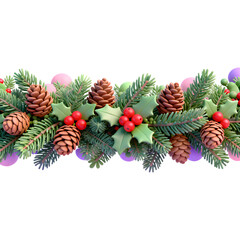Vibrant Christmas garland with pinecones and holly