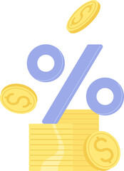 Coins with precentage sign for business, finance or discount promotion for sale.