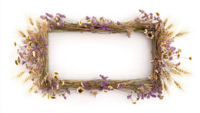Floral Frame with Dried Flowers and Wheat