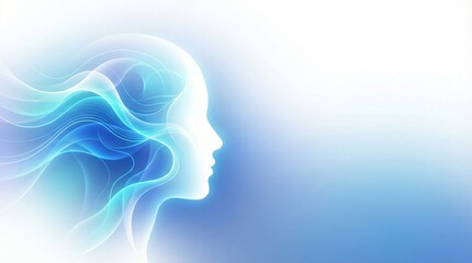 Obraz premium Abstract female profile with flowing waves representing AI and human mind