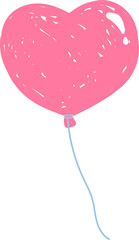 Hand-drawn pink heart balloon. Cute element for Valentine's day, brithday or greeting card.