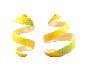 Vibrant lemon peels spiraling in air