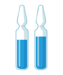 Two blue glass ampules with clear liquid for medical injection treatment and pharmaceutical vaccine healthcare design concept illustration