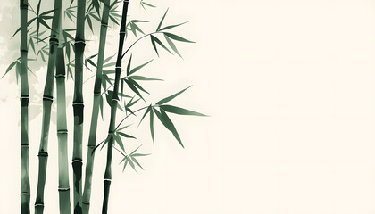 Fototapeta premium Simple bamboo vector illustration with green leaves and branches on a natural background sumi E Ukiyo E Japan Korea