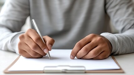 A healthcare worker is focused on writing notes and reviewing documents using two pens at a well-lit desk with a laptop