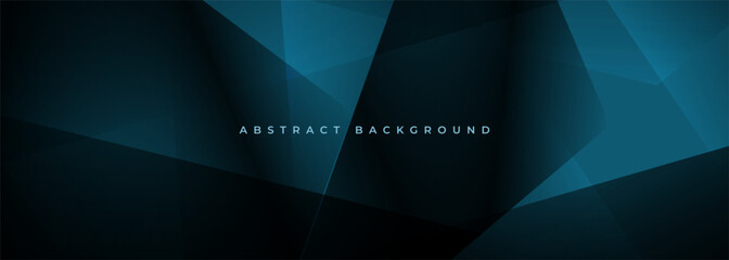Blue modern abstract wide banner with geometric shapes. Dark blue business presentation abstract background. Vector illustration