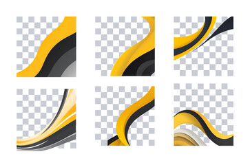 Abstract Yellow and Gray Wave Designs with Transparent Backgrounds