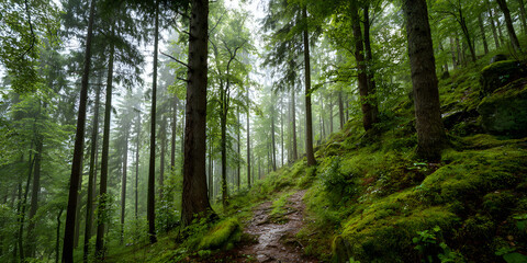 Obraz premium Lush green forest after light rain nature minimal