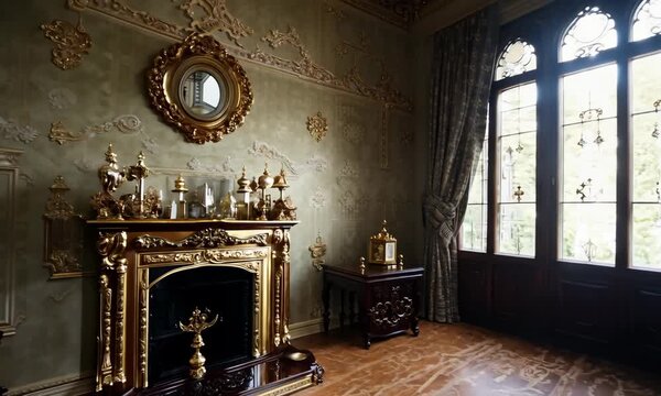This stunning video explores an opulent room featuring luxurious decor, a beautiful fireplace, and intricate details. The elegant surroundings create a timeless atmosphere, perfect for appreciating cl