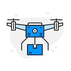 Drone Delivery Icon: Vector Line Graphic for Autonomous Logistics and Smart Delivery Concepts. Drone delivery icon, aerial transport, automation, and last mile delivery.