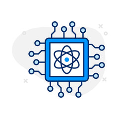 Quantum Computing Icon: Vector Line Graphic for Advanced Computing and Quantum Technology Concepts. Quantum computing icon, qubits, next generation processing, and futuristic technology.