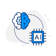 Neural Interface Icon: Vector Line Graphic for Brain Computer Interaction and AI Concepts. Neural interface icon, brain technology, AI integration, and human machine connection.