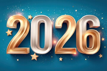 Fototapeta premium Golden 2026 numbers on blue panel for New Year celebration and milestone inspiration
