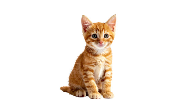 Ein kleines rotes K&auml;tzchen sitzt isoliert auf wei&szlig;em Hintergrund. PNG