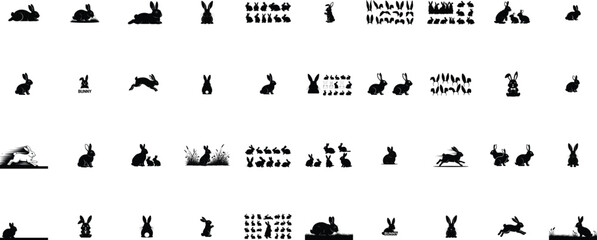 Assortment of Black Rabbit Silhouettes in Numerous Poses and Styles