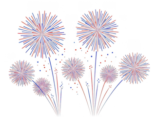 Vibrant fireworks display against white background