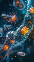 Viral Particle Infecting Cell, Microscopic View, 3D Rendering