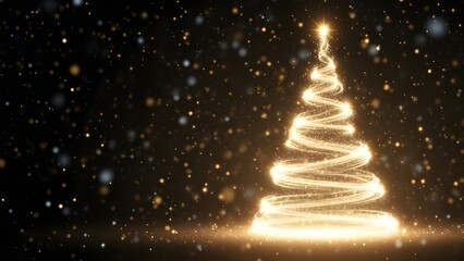 Abstract Golden Christmas Tree Light Swirl with Sparkling Bokeh