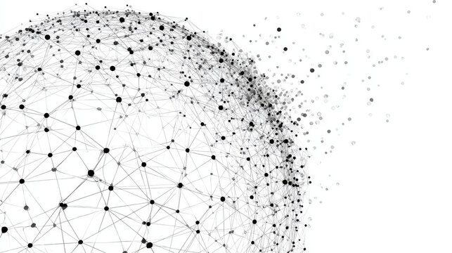 Polygonal global mesh design. Abstract network of dots and lines creating 3D sphere on white background. Vector EPS10.