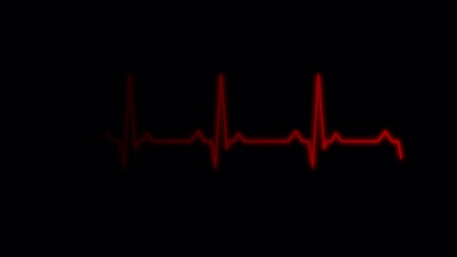 ECG heartbeat flatline Vibrant Red Electrocardiogram on a Black Background, 4k stock image