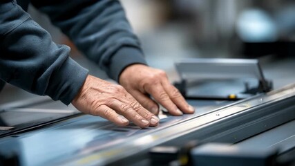 Maintenance expert replaces worn parts in a large document feeder focusing on precision adjustments to enhance scanning accuracy and reduce downtime.