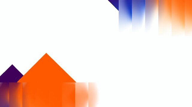 The first frame features a bright white background accented by vibrant orange and blue geometric shapes that create a sharp and modern aesthetic