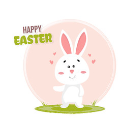 Happy Easter, Egg Hunt, Easter greeting card with a cute white bunny, eggs, rabbit. Animal character for the holiday. April 5, 2026 Vector.