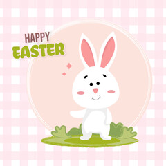 Happy Easter, Egg Hunt, Easter greeting card with a cute white bunny, eggs, rabbit. Animal character for the holiday. April 5, 2026 Vector.