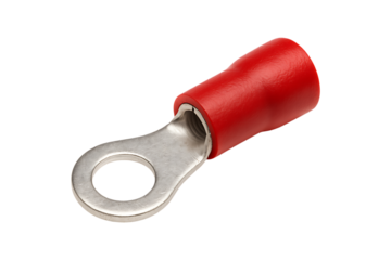 Red Insulated Ring Terminal Connector for Secure Electrical Wiring Isolated on a Transparent Background
