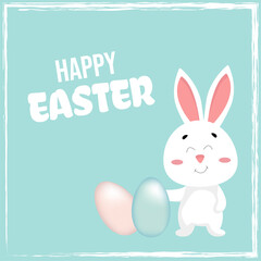 Happy Easter, Egg Hunt, Easter greeting card with a cute white bunny, eggs, rabbit. Animal character for the holiday. April 5, 2026 Vector.